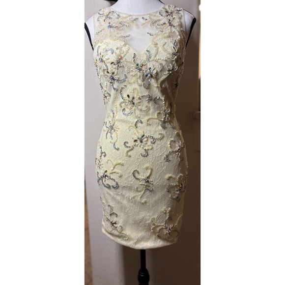 LUCCI LU Ivory Lace Sequin Jewel Mini Dress Size 2 MSRP $299 - Picture 1 of 10